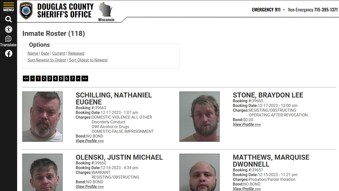 Inmate Roster (114) - Douglas County Sheriff WI